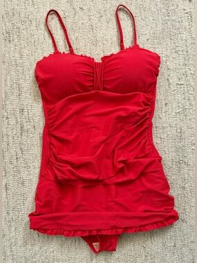 Shore Shapes Swimwear Size 14 Adjustable Red Ruffle One Piece Swimsuit